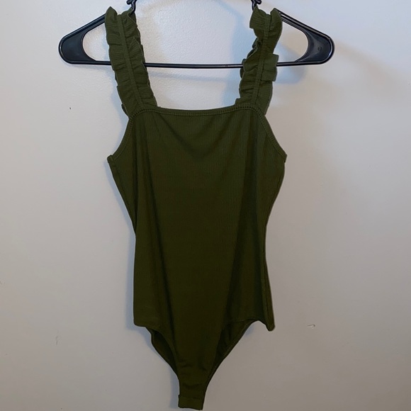 Olive Ruffle Ribbed Bodysuit - Picture 3 of 5